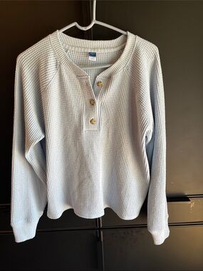 Old Navy Women’s L Light Blue Waffle-Knit Henley Sweater Cottage Core Fisherman